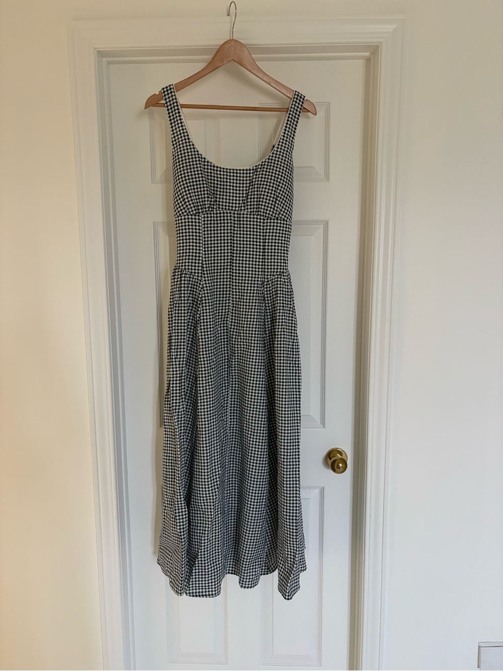 Black & White Gingham Midi Sundress - Women's Sleeveless Dress